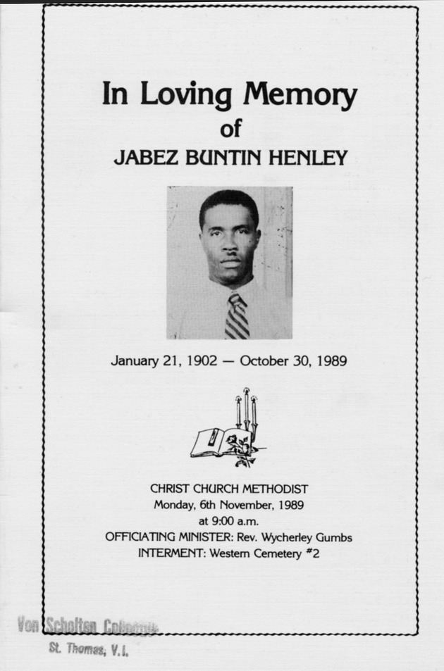 Funeral Booklet for Jabez Bunton Henley - Page 1