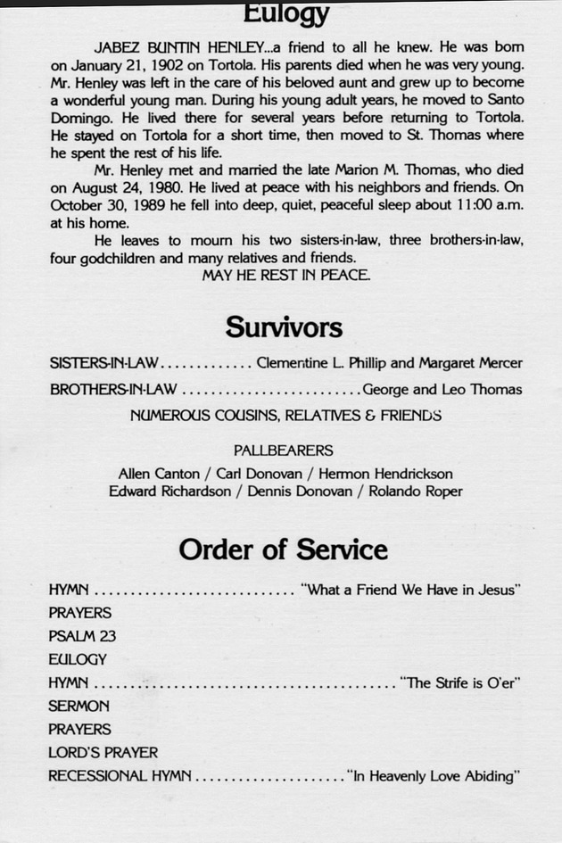 Funeral Booklet for Jabez Bunton Henley - Page 2