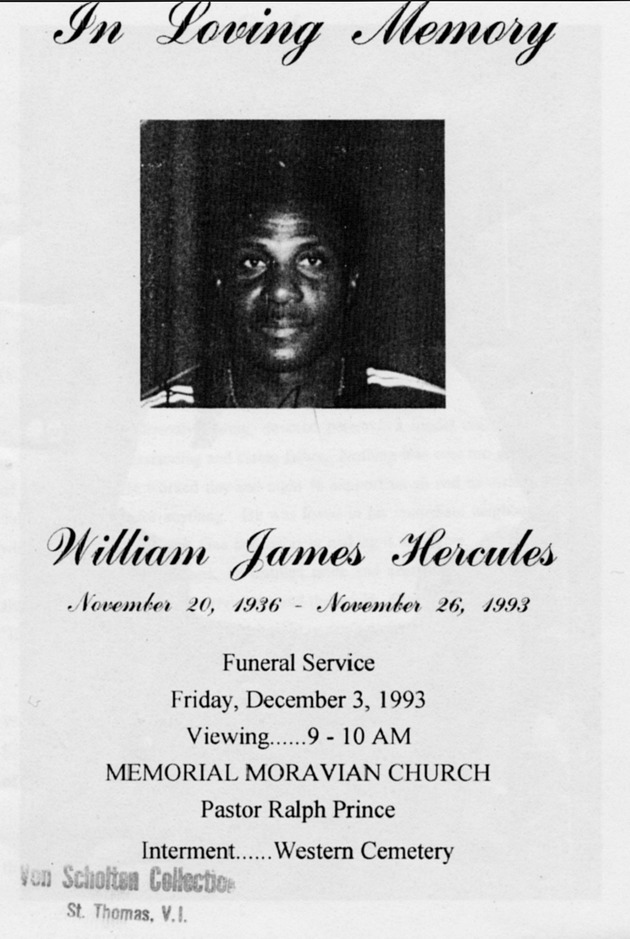 Funeral Booklet for William James Hercules - Page 1