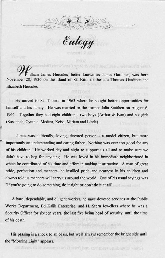 Funeral Booklet for William James Hercules - Page 3