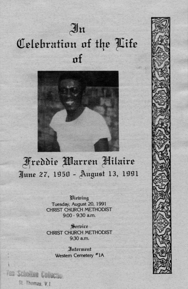 Funeral Booklet for Freddie Warren Hilaire - Page 1