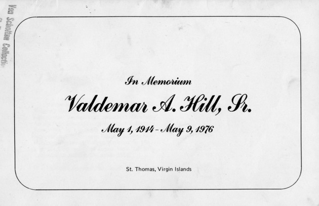 Funeral Booklet for Valdemar A. Hill, Sr. - Page 1