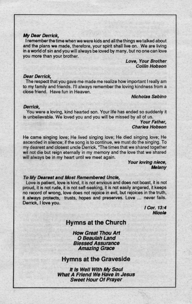 Funeral Booklet for Derrick Hobson - Page 5