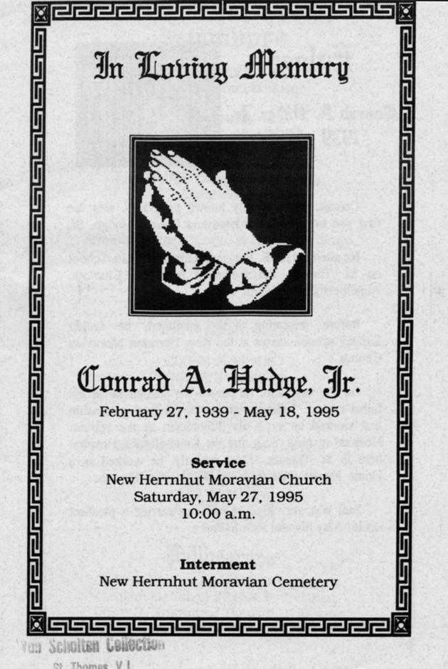 Funeral Booklet for Conrad A. Hodge, Jr. - Page 1