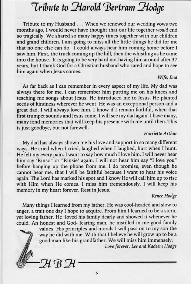 Funeral Booklet for Harold Bertram Hodge - Page 6