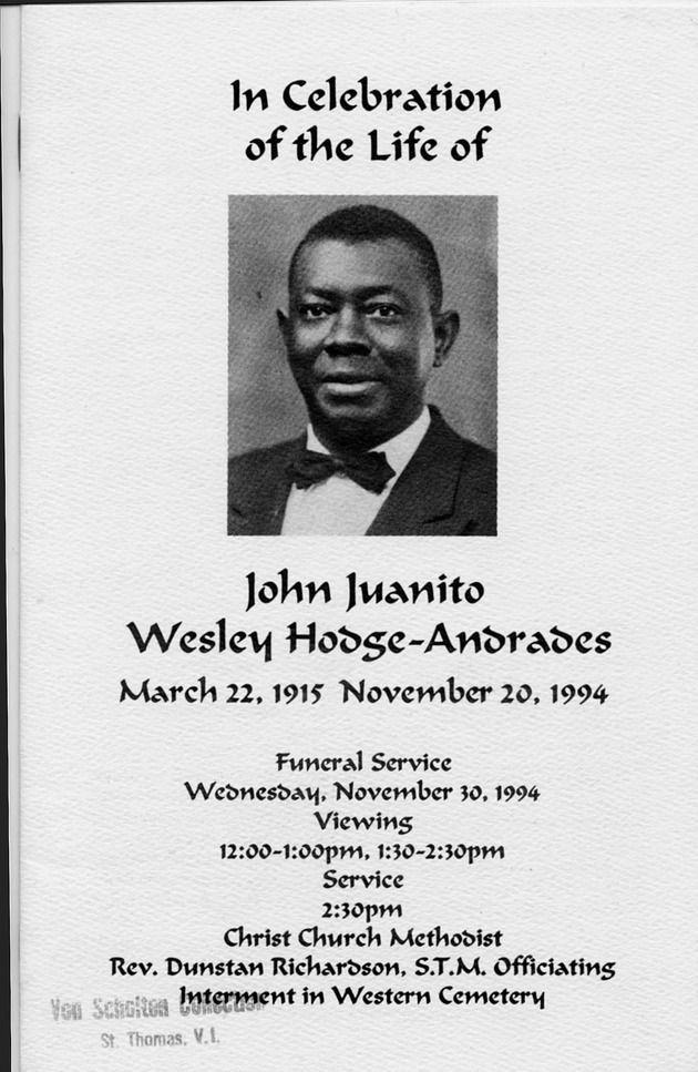 Funeral Booklet for John “Juanito” Wesley Andrades Hodge - Page 1