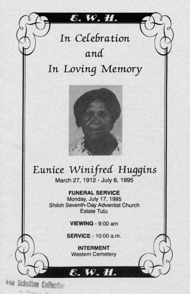 Funeral Booklet for Eunice Winifred Huggins - Page 1