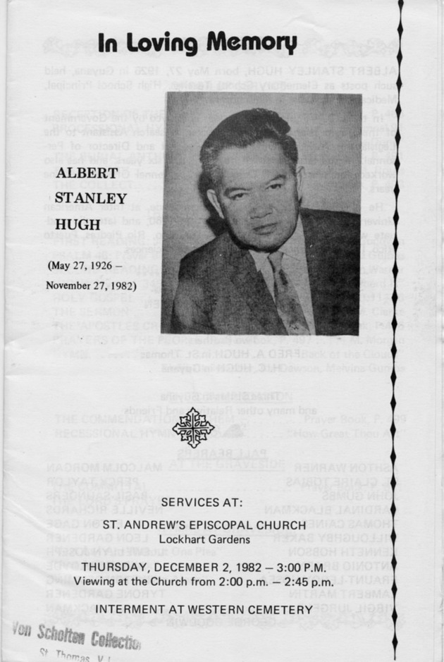 Funeral Booklet for Albert Stanley Hugh - Page 1