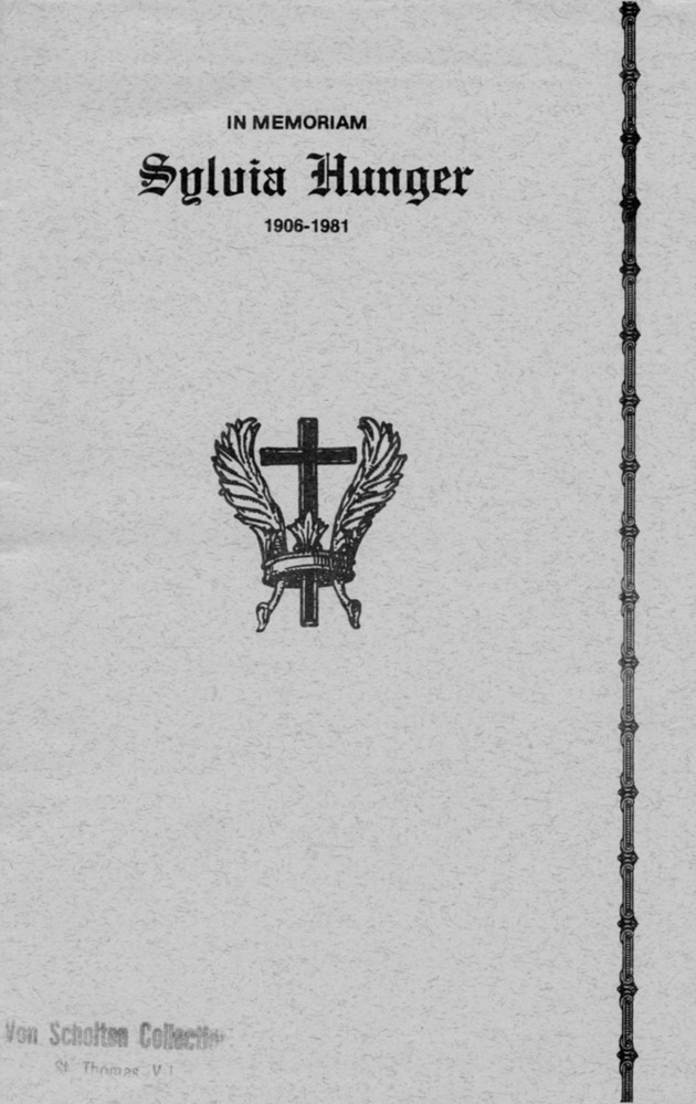 Funeral Booklet for Sylvia Hunger - Page 1