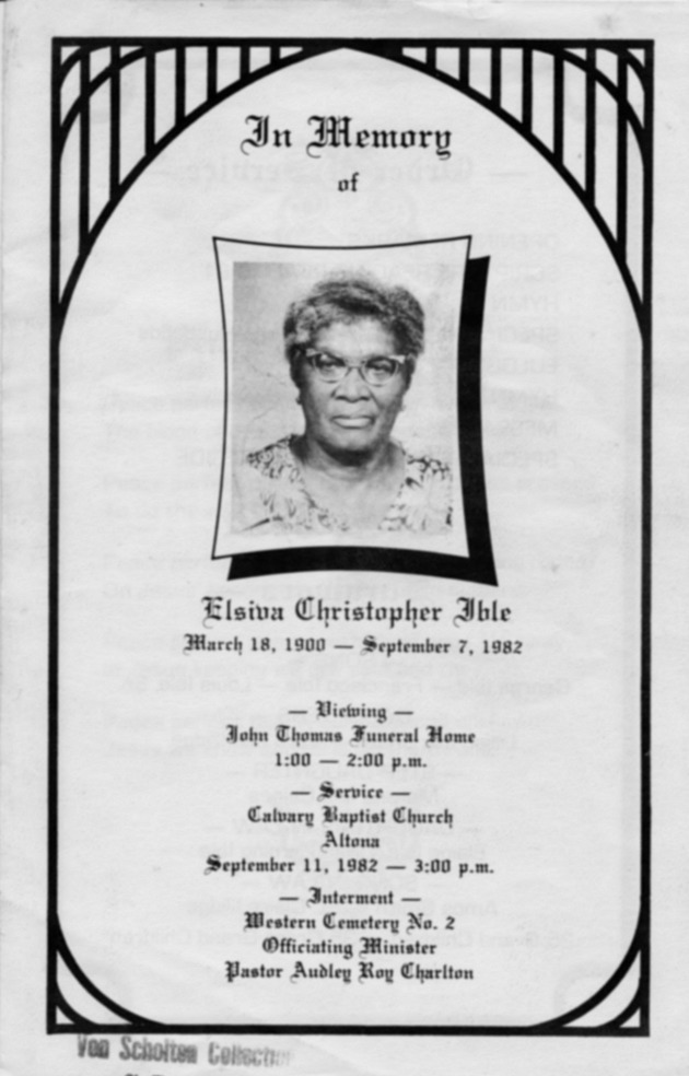 Funeral Booklet for Elsiva Christopher Ible - Page 1