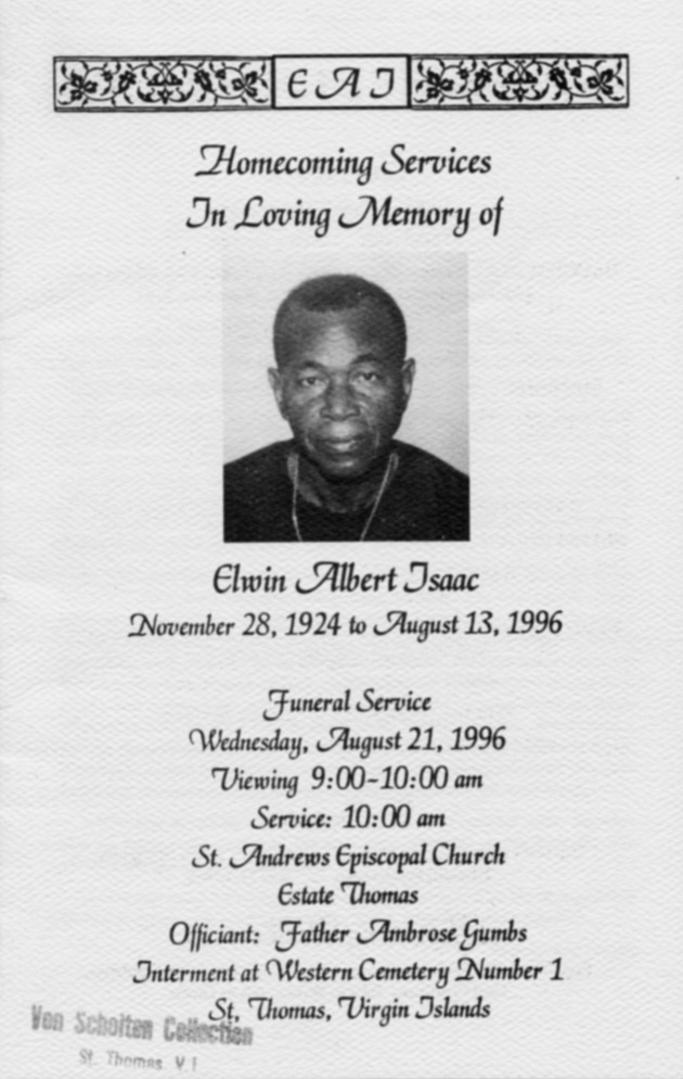 Funeral Booklet for Elwin Albert Isaac - Page 1