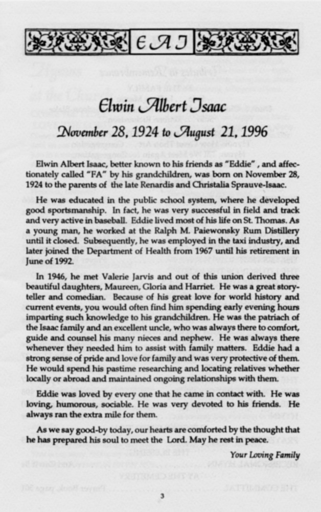 Funeral Booklet for Elwin Albert Isaac - Page 3