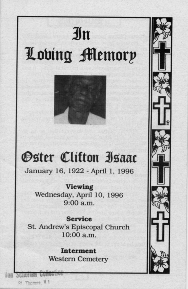 Funeral Booklet for Oster Clifton Isaac - Page 1