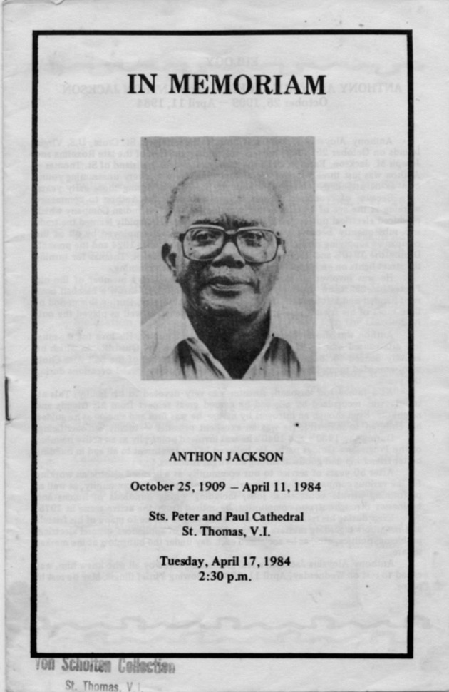 Funeral Booklet for Anthon Jackson - Page 1