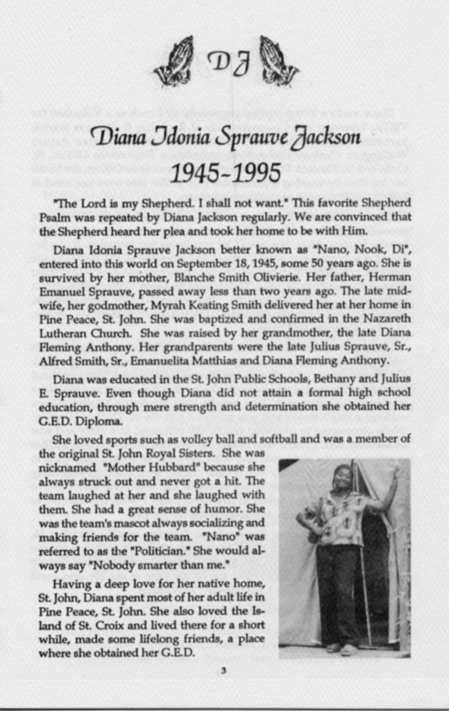 Funeral Booklet for Diana Idonia Sprauve Jackson - Page 3