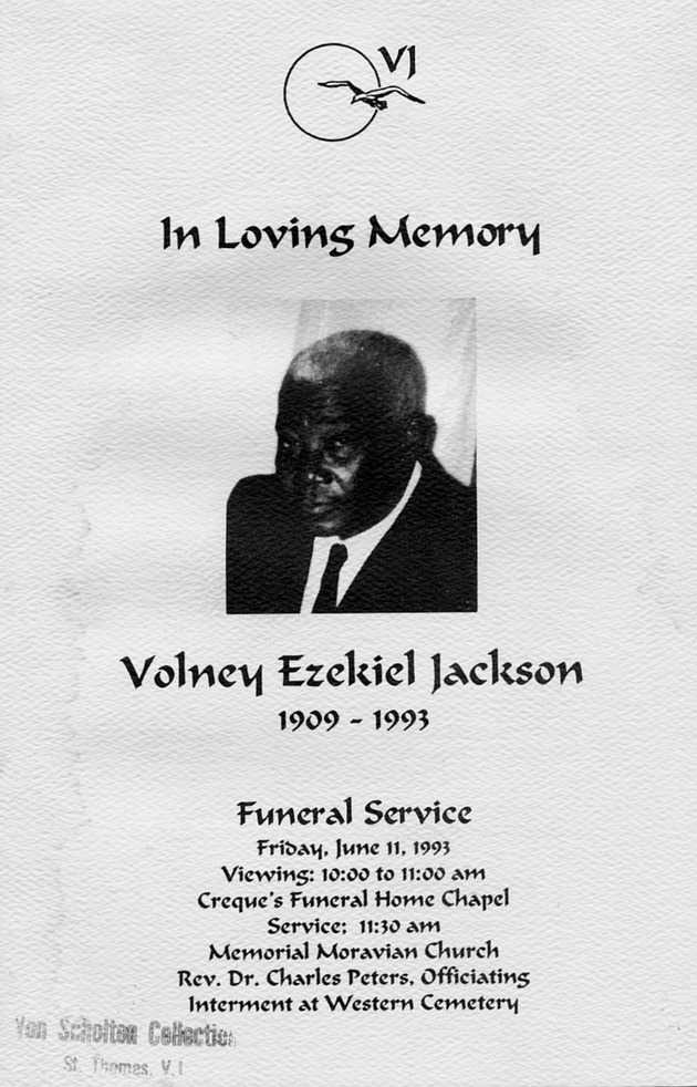 Funeral Booklet for Volney Ezekiel Jackson - Page 1