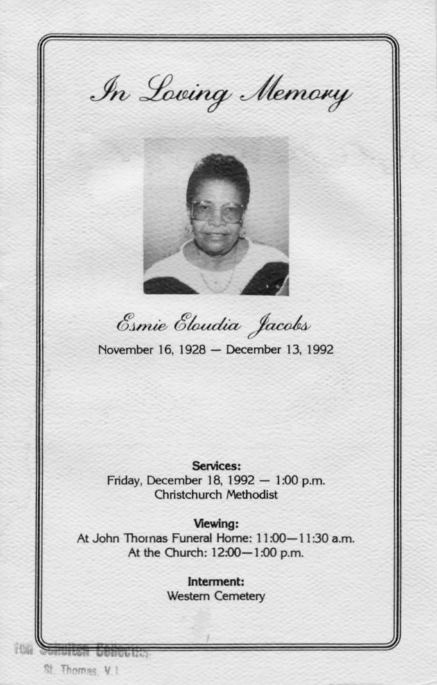 Funeral Booklet for Esmie Eloudia Jacobs - Page 1