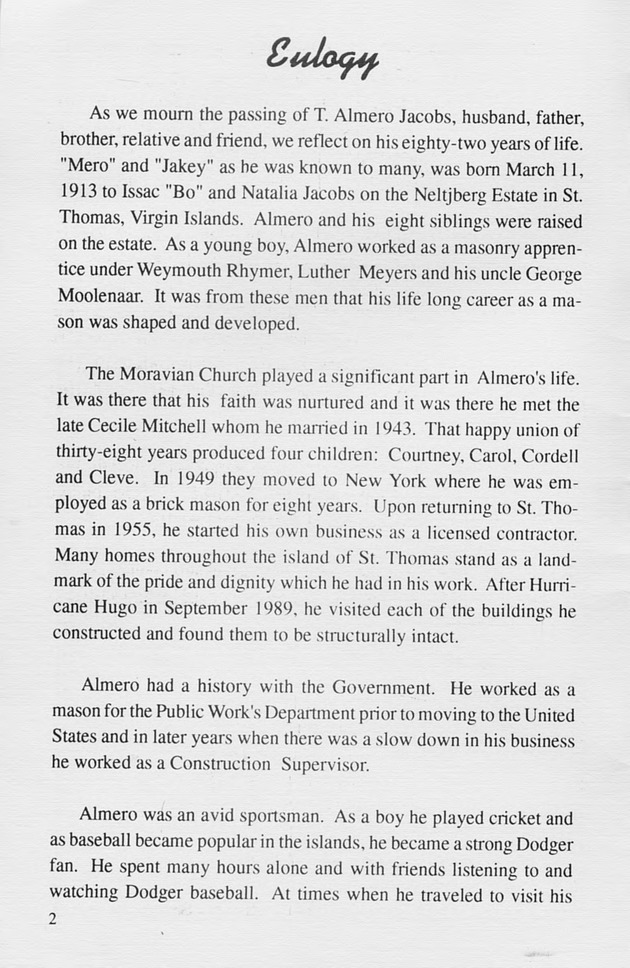 Funeral Booklet for Theobald Almero Jacobs - Page 2