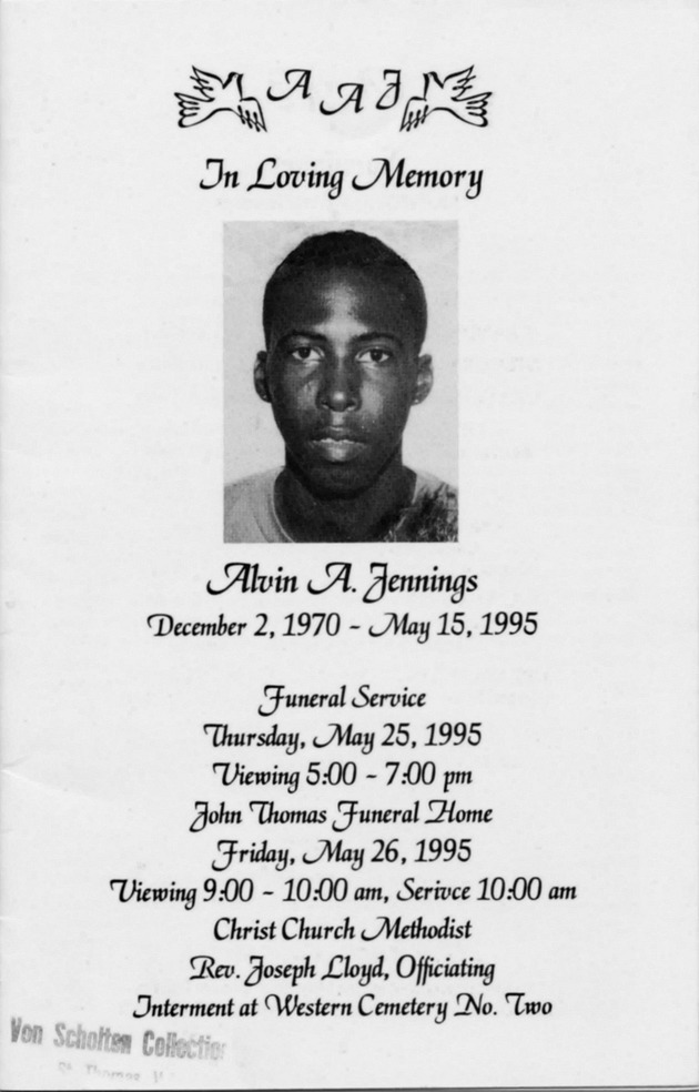 Funeral Booklet for Alvin A. Jennings - Page 1