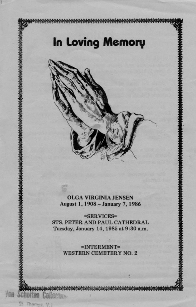 Funeral Booklet for Olga Virginia Jensen - Page 1