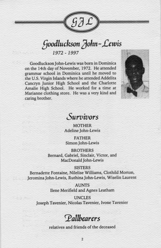 Funeral Booklet for Lewis Goodluckson John - Page 2