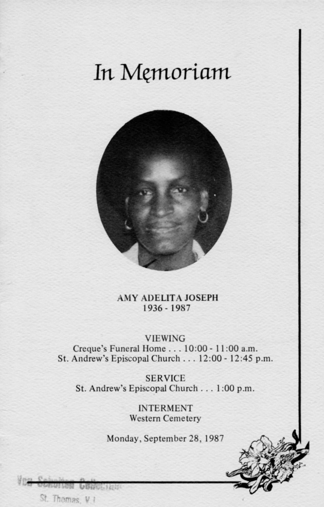 Funeral Booklet for Amy Adelita Joseph - Page 1