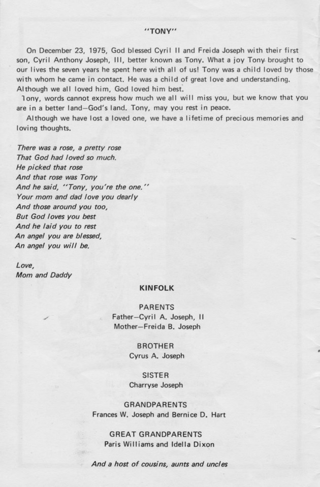 Funeral Booklet for Cyril Anthony Joseph, III - Page 2