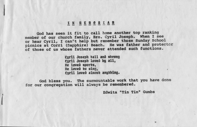 Funeral Booklet for Cyril Anthony. Joseph, Sr. - Page 4