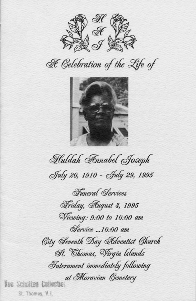 Funeral Booklet for Huldah Annabel Joseph - Page 1