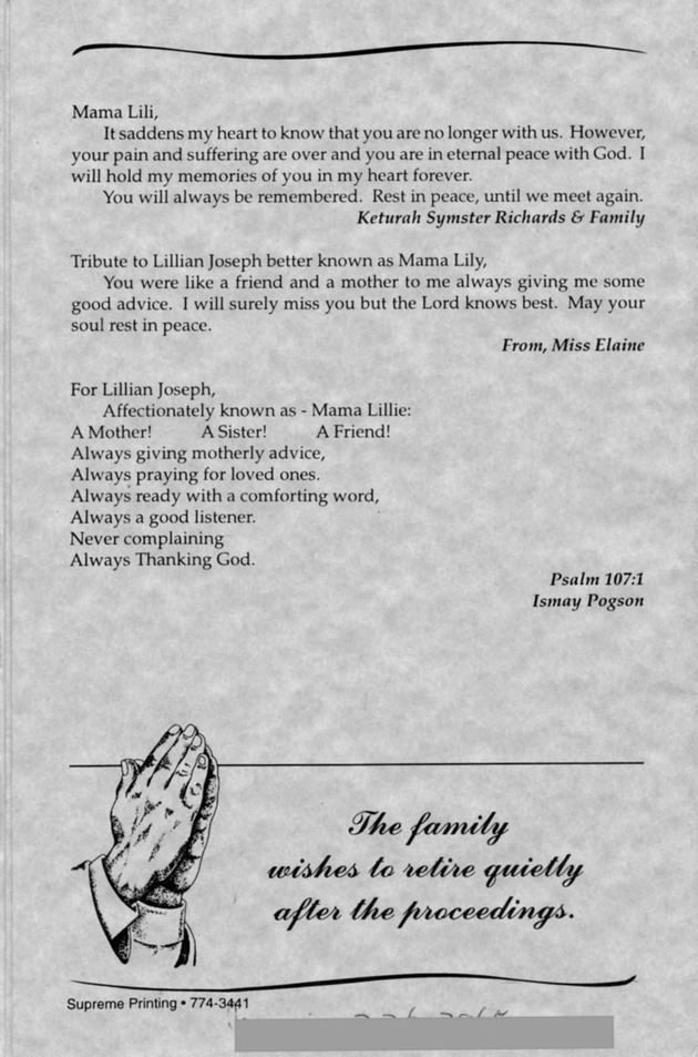 Funeral Booklet for Lillian E. Joseph - Page 9