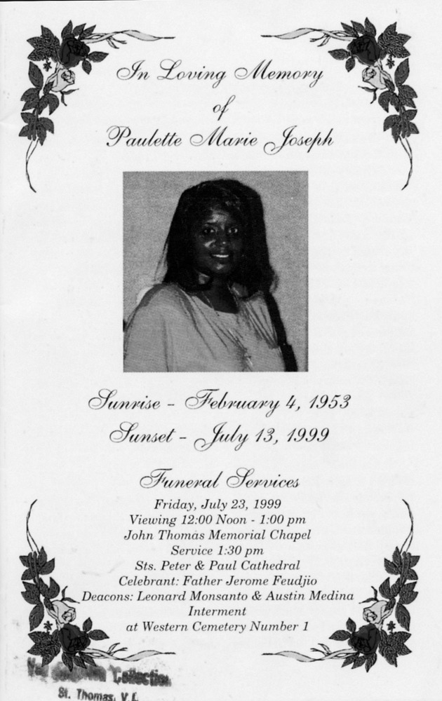 Funeral Booklet for Paulette Marie Joseph - Page 1