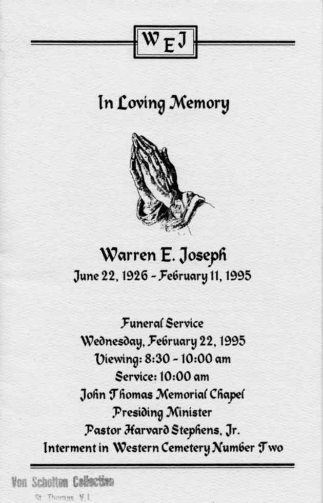 Funeral Booklet for Warren E. Joseph - Page 1