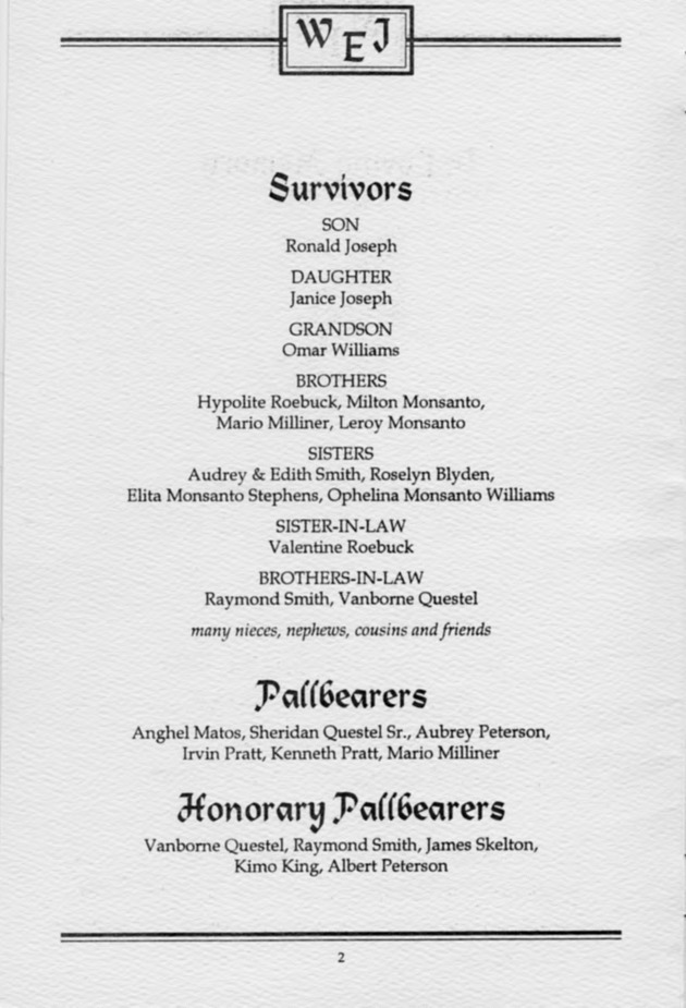 Funeral Booklet for Warren E. Joseph - Page 2