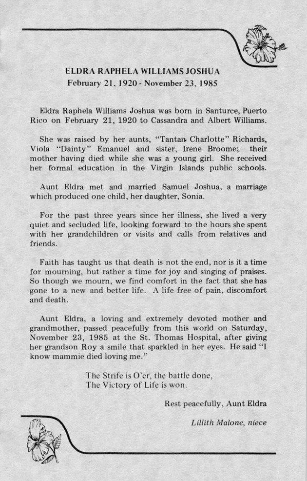 Funeral Booklet for Eldra Raphela Williams Joshua - Page 2