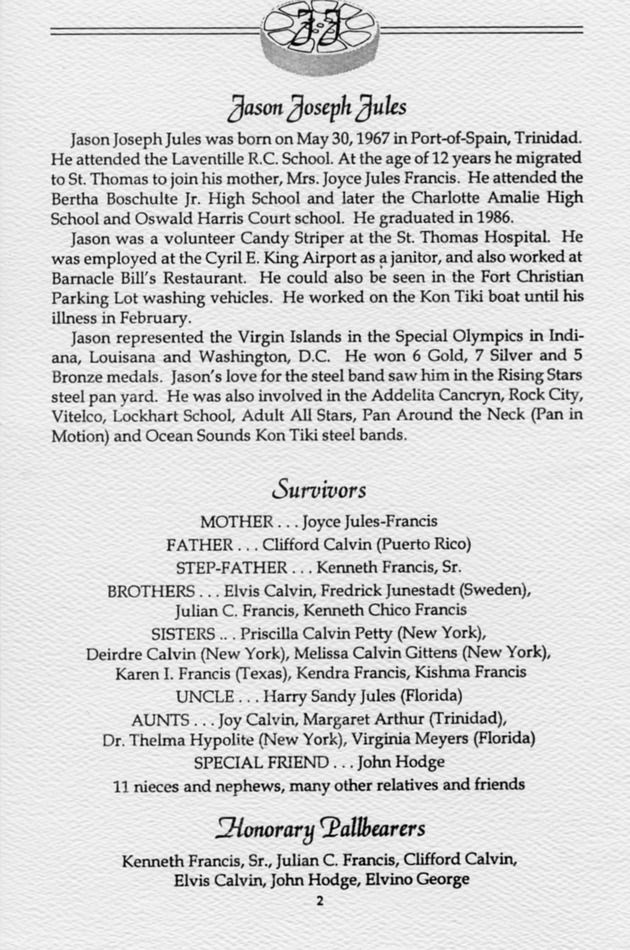 Funeral Booklet for Jason Joseph Jules - Page 2