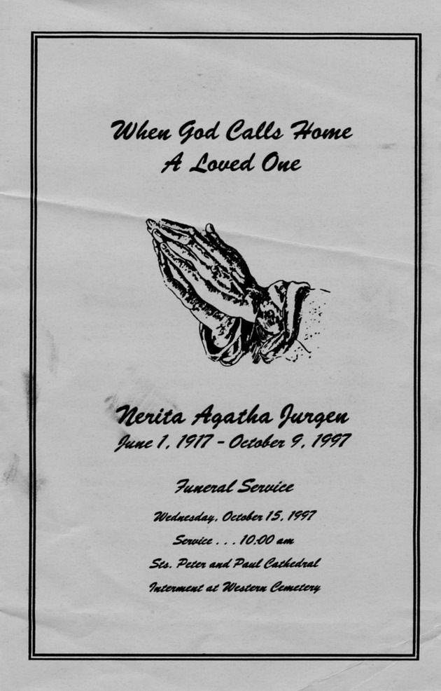 Funeral Booklet for Nerita A. Jurgen - Page 1