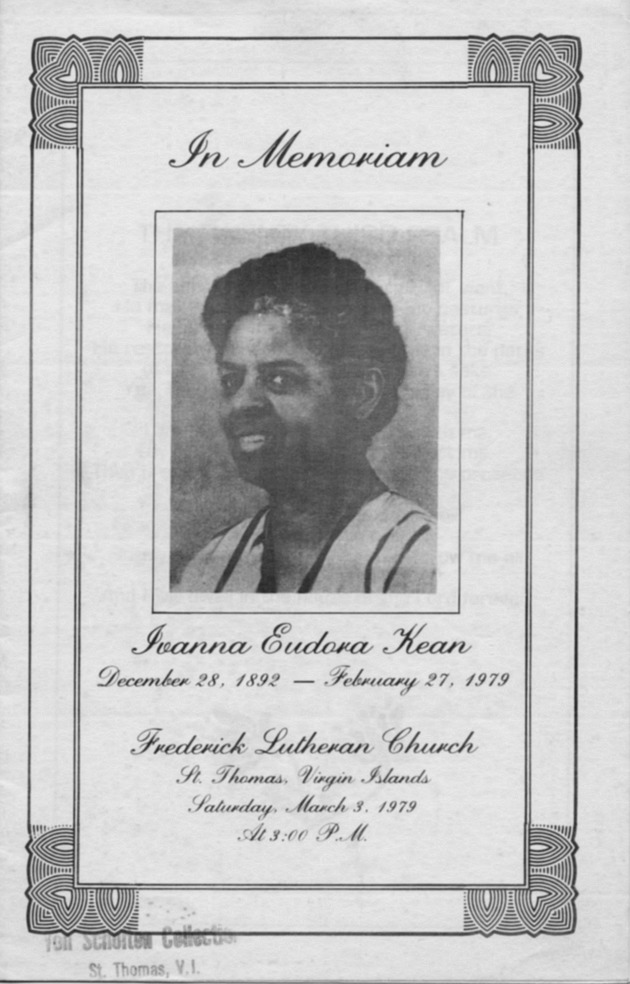 Funeral Booklet for Ivanna Eudora Kean - Page 1