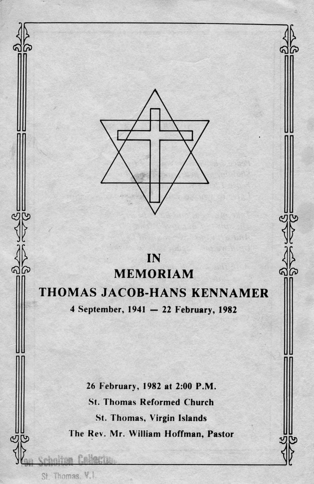 Funeral Booklet for Thomas Jacob Hans Kennamer - Page 1