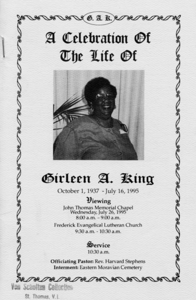 Funeral Booklet for Girleen A. King - Page 1