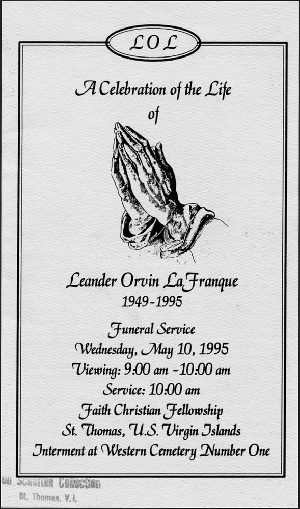 Funeral Booklet for Leander Orvin LaFranque - Page 1