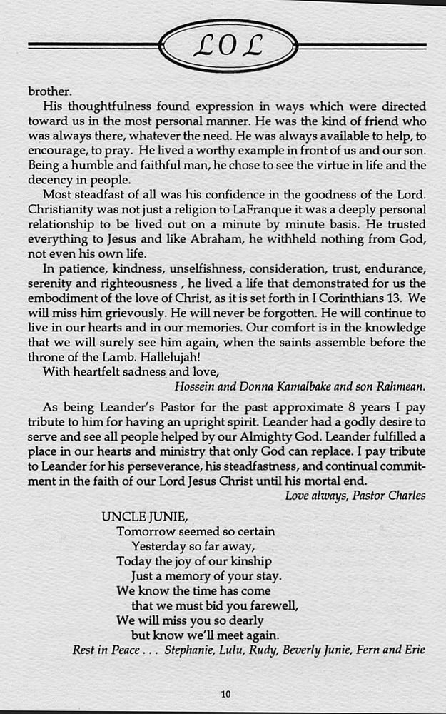 Funeral Booklet for Leander Orvin LaFranque - Page 8