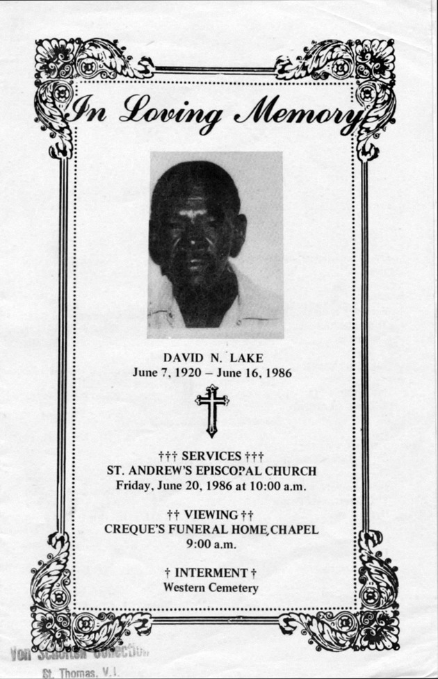 Funeral Booklet for David N. Lake - Page 1