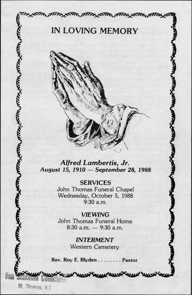 Funeral Booklet for Alfred Lambertis, Jr. - Page 1