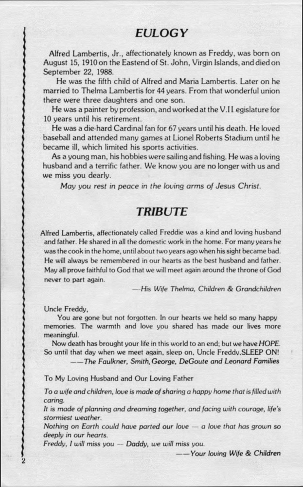 Funeral Booklet for Alfred Lambertis, Jr. - Page 2