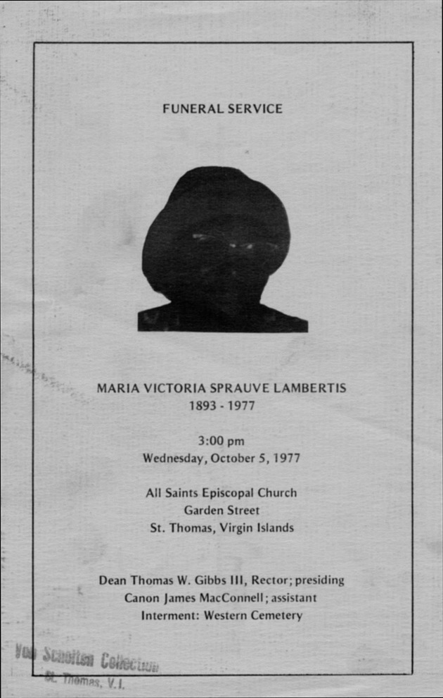 Funeral Booklet for Maria Victoria Sprauve Lambertis - Page 1