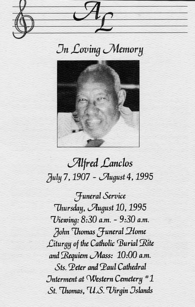 Funeral Booklet for Alfred Lanclos - Page 1