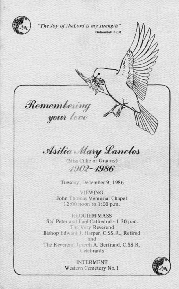 Funeral Booklet for Asilia Mary Lanclos - Page 1