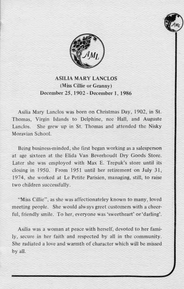 Funeral Booklet for Asilia Mary Lanclos - Page 2