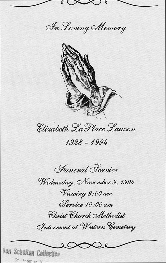 Funeral Booklet for Elizabeth LaPlace Lawson - Page 1