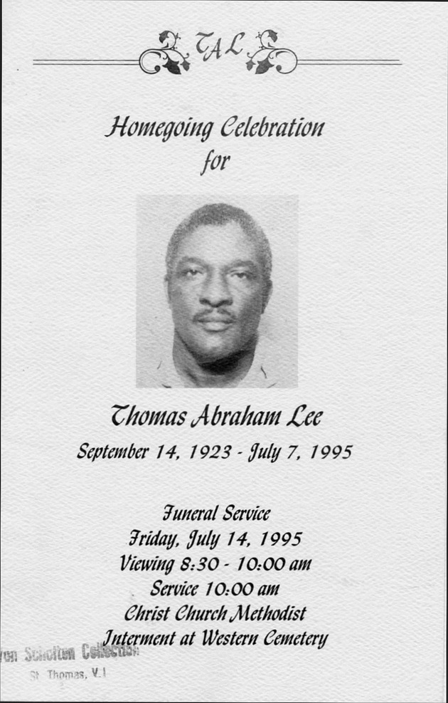 Funeral Booklet for Thomas Abraham Lee - Page 1